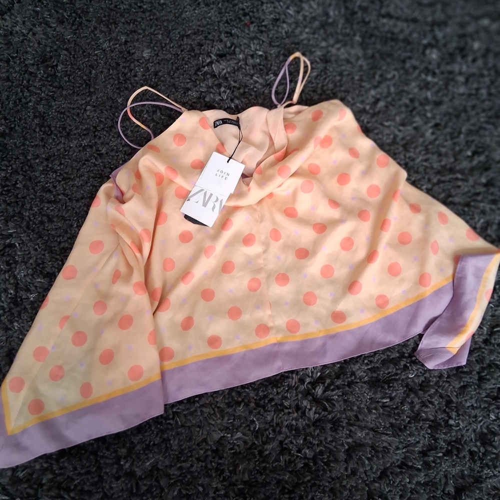 Zara Peach Polka Dot Camisole with Lavender Trim